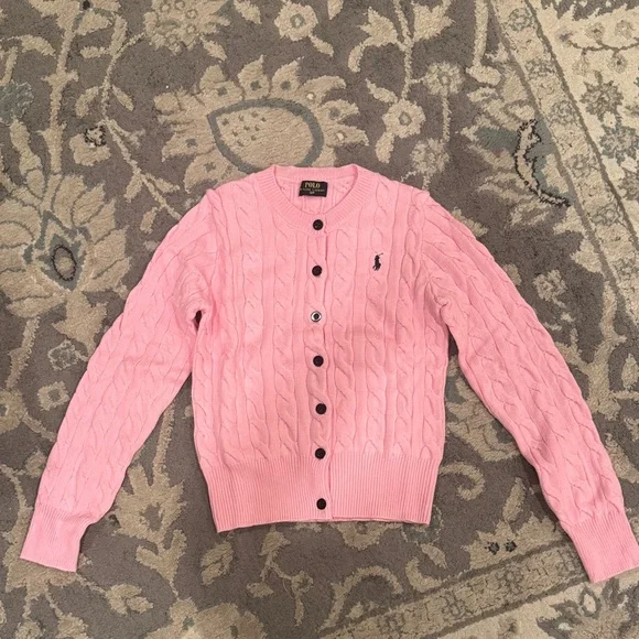 Polo by Ralph Lauren Light Pink Cable-Knit Button Cardigan - Picture 1 of 4